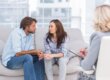 Two people related to one another in a counseling session while receiving a psychiatric evaluation for a family member